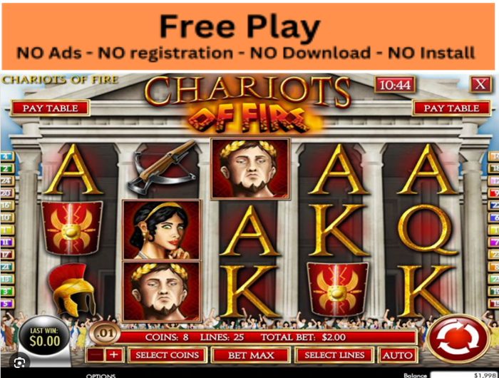 Chariots of Fire Free Play Slot: Race to Glory in Ancient Rome’s Most Thrilling Slot!